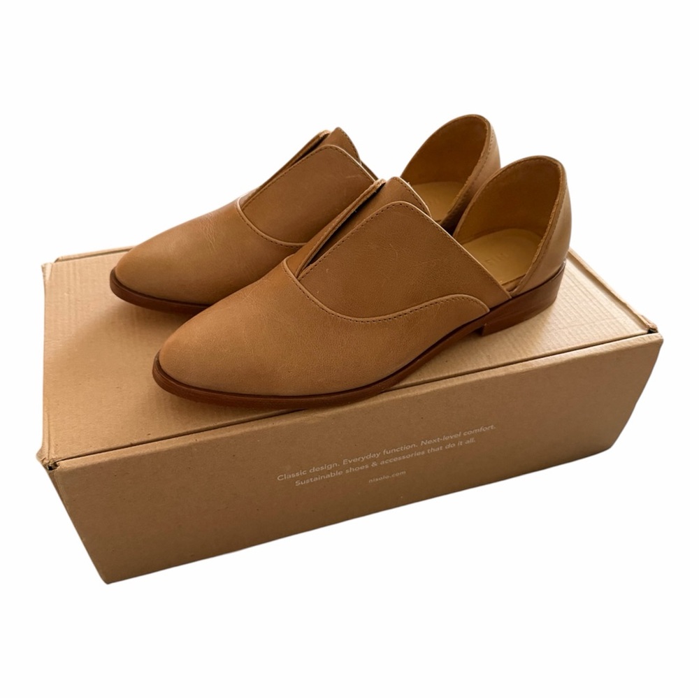 Nisolo Emma D'Orsay Oxford Flats Almond Tan Leather Women's 6 Minimalist Classic